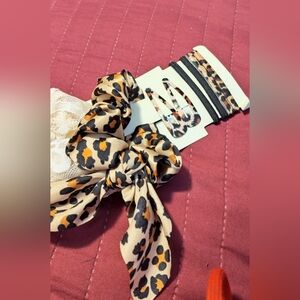 Leopard Print and Beige Lace Hair Leopard Clips Elastic Accessories Set